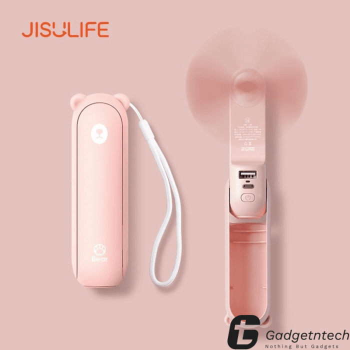 JISULIFE F8X Mini Fan Portable Fan & Power Bank (Upgrade Version)- Pink Color